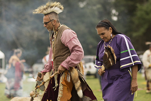 Carole participating in a Native American dance.