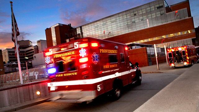 Ambulance arriving at Rhode Island Hospital