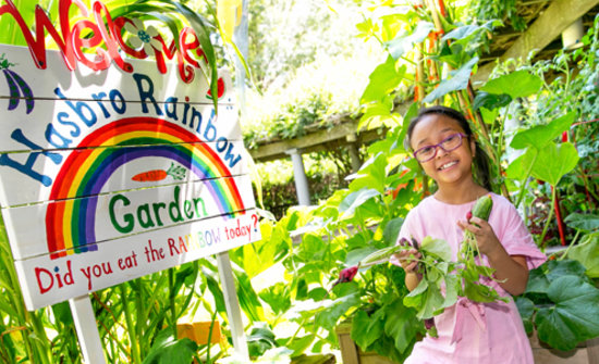 Patient Angelina Nguyen, 8, enjoyed her visit to Hasbro Children's Hospital's vegetable garden.