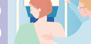 Graphic of women getting a mammogram