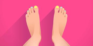 Graphic of women's feet with bright nail polish