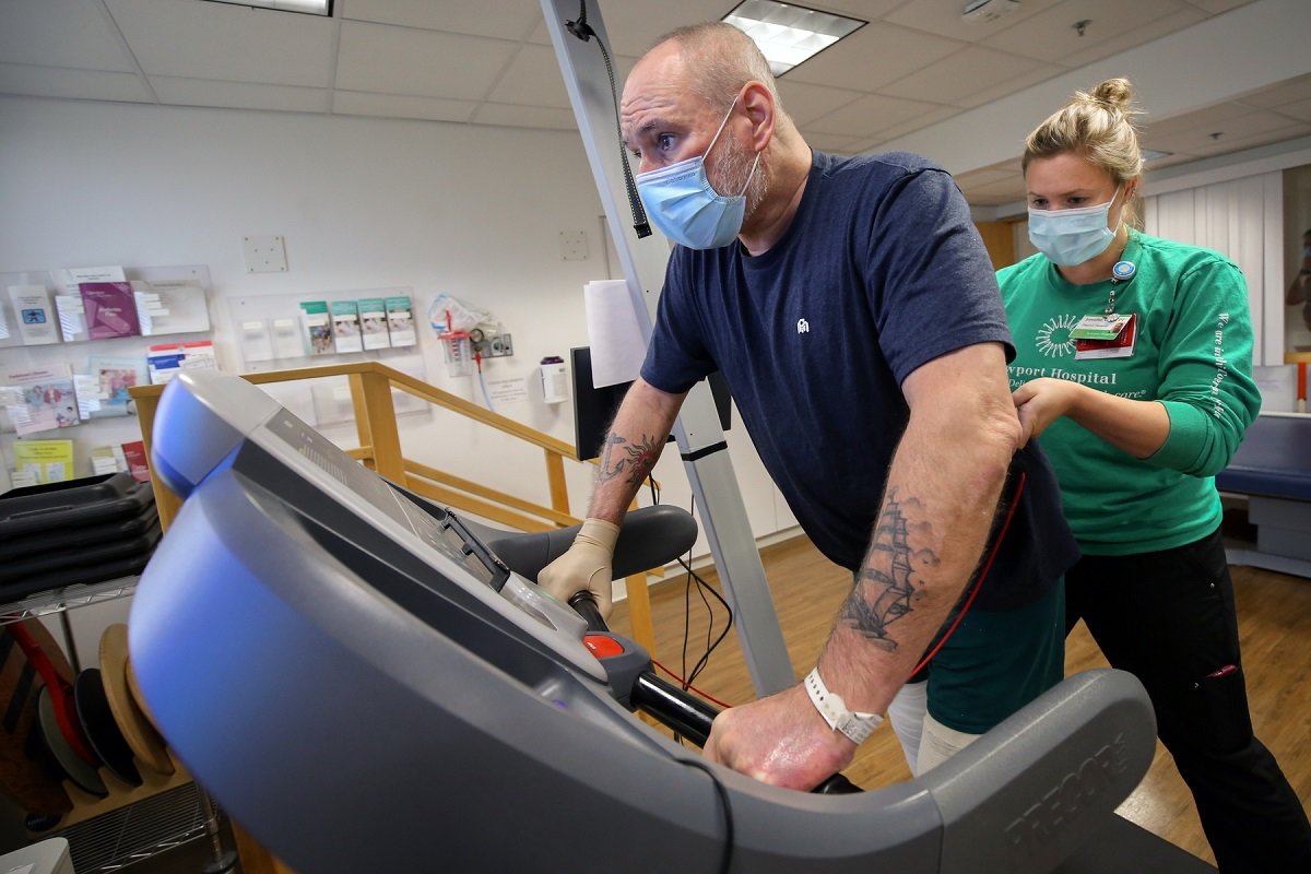 Adult using exercise equipment at Vanderbilt Rehabilitation Center